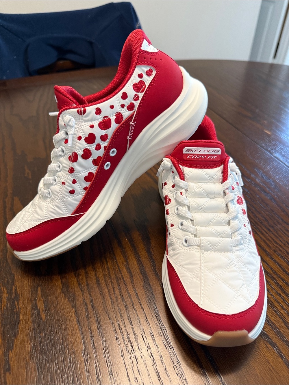 Skechers White & Red Heart Accent Cozy Fit Sneakers